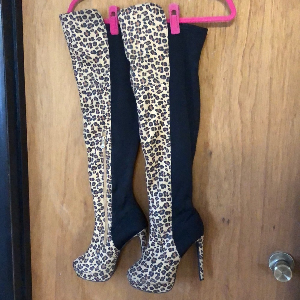 Thigh high leopard boots